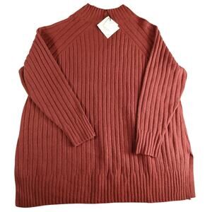 Ava & Viv Sweater Womens 2X Rust Burgundy Ribbed Stretch Plus Size Target NWT
